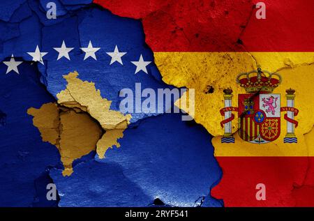 Flags of Spain and Kosovo painted on cracked wall Stock Photo - Alamy