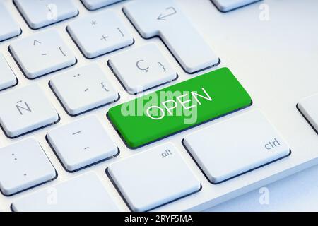 Open word on green computer Keyboard Key Stock Photo