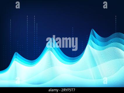 Big data technology background, the lines are overlapping waves with many layers, representing the transmission of large data from many places to coll Stock Vector