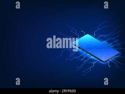 Smartphone technology The back of the mobile phone is an interconnected technological circuit. Refers to smartphone technology that can connect to oth Stock Vector