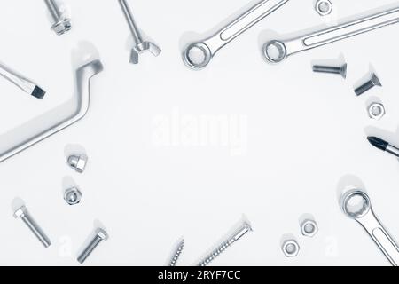 Tools on white background. Copy space. Labor day or DIY concept Stock Photo