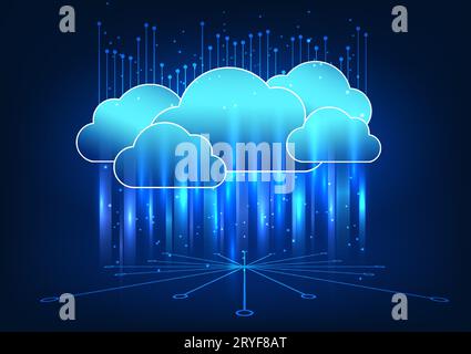 Cloud technology There is a circuit board connected to the cloud. Refers to cloud technology that is used to store data via the Internet and can send Stock Vector