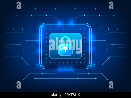 Screen technology background Screen with lock in the middle and has a circuit board surrounding it Refers to accessing a cyber-secured system. Prevent Stock Vector