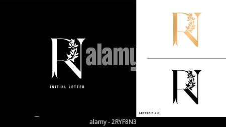 RN initial letters monogram logotype template with floral ornament for business cards elements, branding company identity, advertisement materials Stock Vector