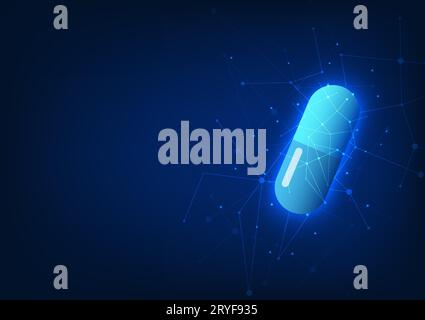 Medical technology The pills are placed on interconnected lines. Technology combined with medicine has led to the development of effective drugs and c Stock Vector