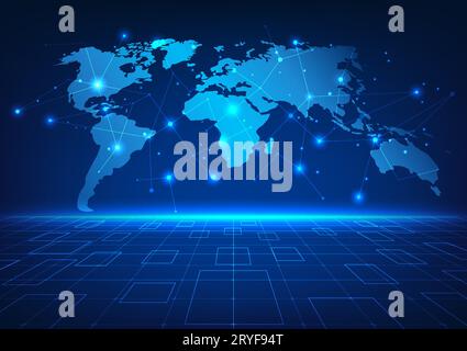 Metaverse Technology is integrated into the world map and has interconnected line elements Refers to entering a virtual world that uses both learning Stock Vector