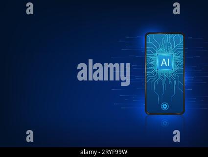 Smartphone technology that has an artificial intelligence microchip inside. Refers to mobile technology that ai keeps learning from users and responds Stock Vector