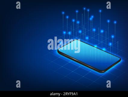 Smartphone technology In front of the mobile screen there are lines that are stacked on top of each other. Refers to smartphone technology that transm Stock Vector