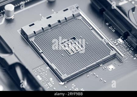 CPU socket on motherboard. Modern Computer technology Stock Photo