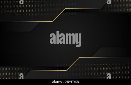 Modern luxury gradient dark geometric overlapping background with golden line black backdop design Stock Vector