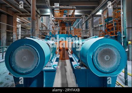 Powerful electric motors for driving heavy industrial equipment Stock Photo