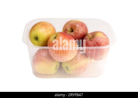 Apples in a plastic box isolated on white background Stock Photo