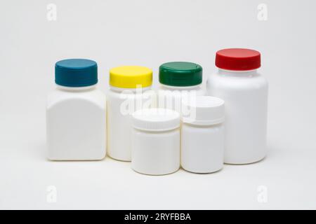 Plastic pill jars Stock Photo