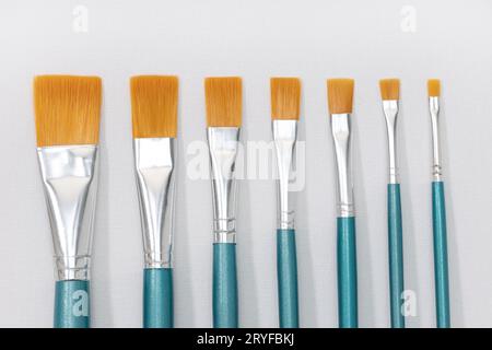 Set of paintbrushes on white canvas background. Artist tool Stock Photo
