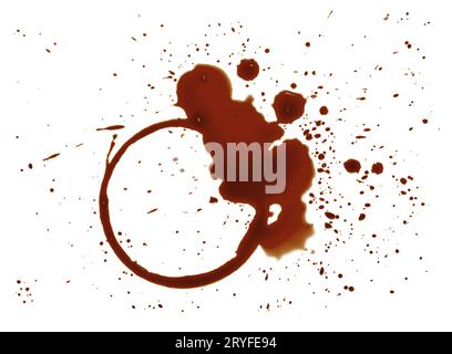Wet brown coffee stain ring isolated on white Stock Photo