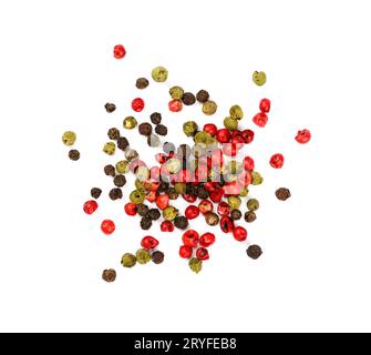 Heap of mixed peppercorns isolated Stock Photo