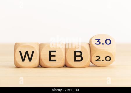 Changing from web 2.0 to web 3.0 concept. Wooden blocks with text. Copy space Stock Photo