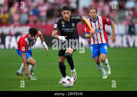 Girona, Spain. 30th Sep, 2023. Fede Valverde of Real Madrid during the La Liga EA Sports match between Girona FC and Real Madrid played at Montilivi Stadium on September 30, 2023 in Girona, Spain. (Photo by Bagu Blanco/PRESSINPHOTO) Credit: PRESSINPHOTO SPORTS AGENCY/Alamy Live News Stock Photo