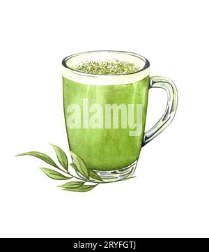 https://l450v.alamy.com/450v/2ryfgtj/a-cup-of-hot-matcha-latte-in-a-glass-cup-on-white-background-watercolor-illustration-2ryfgtj.jpg