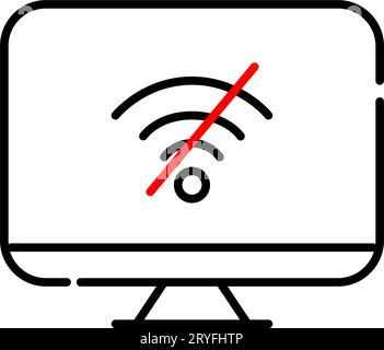 No wifi. No internet connection on desktop computer. Pixel perfect, editable stroke Stock Vector