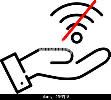 Hand and no wifi symbol. Pixel perfect, editable stroke Stock Vector