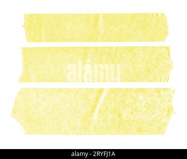 Set of three yellow blank paper tape stickers isolated on white background. Template mock up Stock Photo