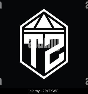 TZ Letter Logo monogram simple hexagon shield shape with triangle crown ...