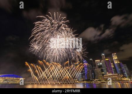 Singapore fireworks display countdown celebration at Marina Bay, Colorful New Year Firework Stock Photo