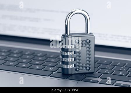 Network Security protection concept. Cyber attack protection. Closed padlock on laptop Stock Photo