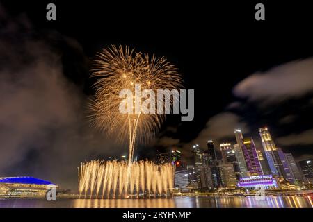 Singapore fireworks display countdown celebration at Marina Bay, Colorful New Year Firework Stock Photo