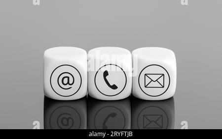 Contact us concept. Contact Symbols on white cube shape blocks. Copy ...
