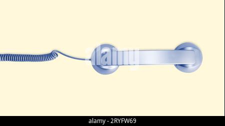 Telephone handset isolated on beige background. Contact us banner. Top view Stock Photo