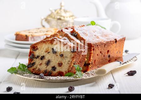 Homemade fruit cake with raisins. Stock Photo