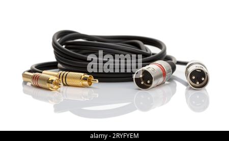 Professional Audio cable with RCA and XLR3 connectors isolated on white background Stock Photo