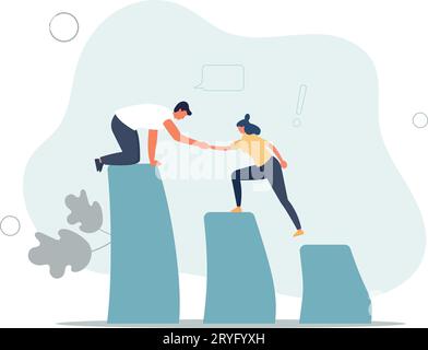 Business man helps his colleague in her career and work. Teamwork and partnership.flat vector illustration Stock Vector