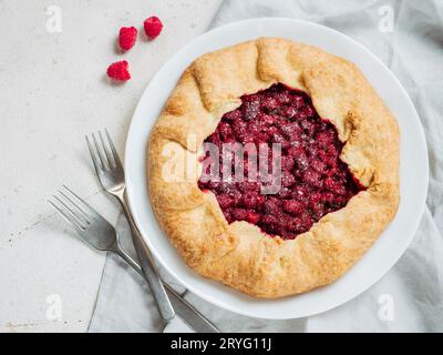 Raspberry galette or raspberries rustic tart Stock Photo