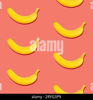 Seamless pattern of bananas on pink background Stock Photo