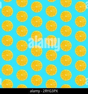 Seamless pattern of oranges on blue background Stock Photo