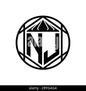 NJ Letter Logo monogram hexagon slice crown sharp shield shape isolated circle abstract style design template Stock Photo