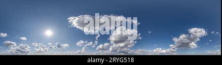 blue sky 360 panorama with light clouds in hdri seamless spherical panorama with full zenith or sky dome for 3d visualization, sky replacement for aer Stock Photo