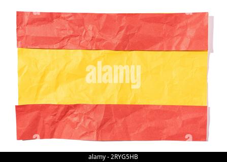 Flag of Spain made of crumpled paper isolated on white background Stock Photo