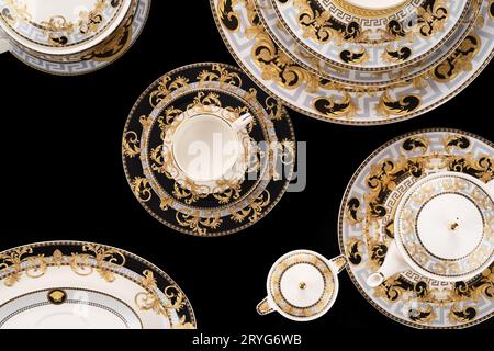 A luxury tableware set isolated on black background Stock Photo