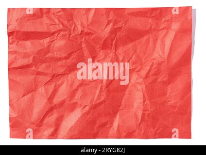 Blank red crumpled paper sheet isolated on white. Template Mock up Stock Photo