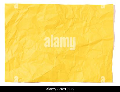 Blank Yellow crumpled paper sheet isolated on white. Template Mock up Stock Photo