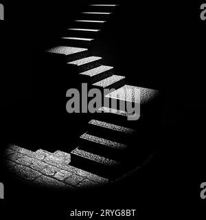 Stone staircase in an old castle in the moonlight. Stock Photo