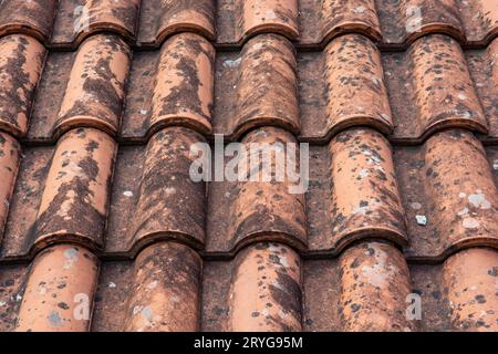 Old red terracotta roof tiles. Texture. Background pattern. Abstract. Stock Photo