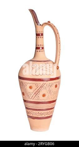 A vintage decorated ceramic jug isolated on a white background Stock Photo