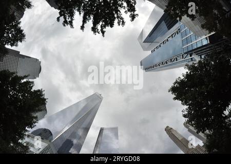 Beautiful low-angle shot of One World Trade Center rising in the sky Stock Photo