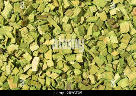Green wooden chips background texture. Full frame Stock Photo