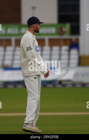 Chester le Street, 28 September 2023. Jonathan Bushnell playing for Durham Cricket against Leicestershire in the County Championship Division 2 game at Seat Unique Riverside. Credit: Colin Edwards Stock Photo